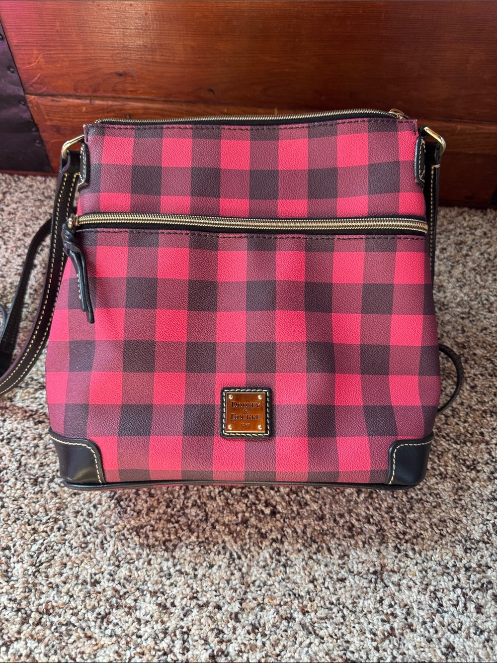 Dooney & Bourke Red and Black Buffalo Check Crossbody Bag